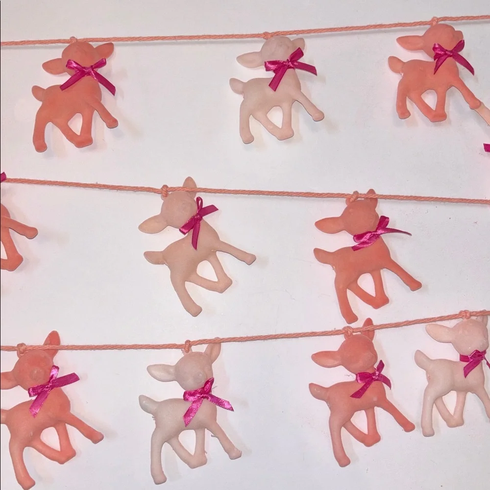 Flocked Deer Garland Peachy Pink Deer Garlands Set of 3 Velvet Fawn Garland NWT